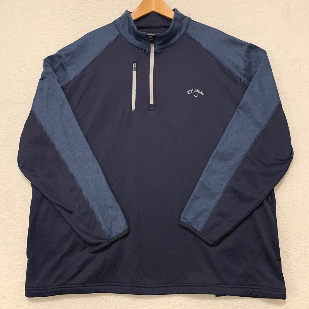 Callaway 1/4 Zip Golf Pullover Mens 2XL Long Sleeve Jacket Pocket Navy Blue